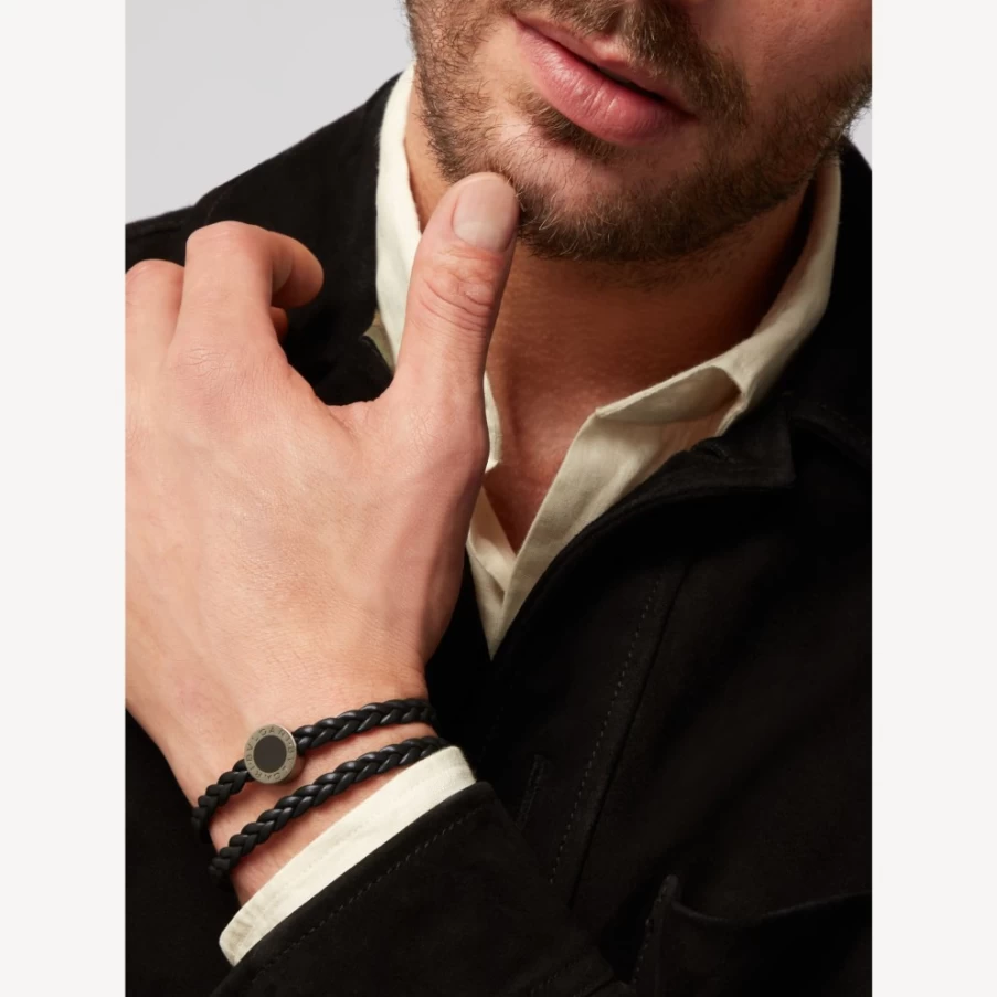 BVLGARI Bvlgari Man Black Leather Bracelet for Men