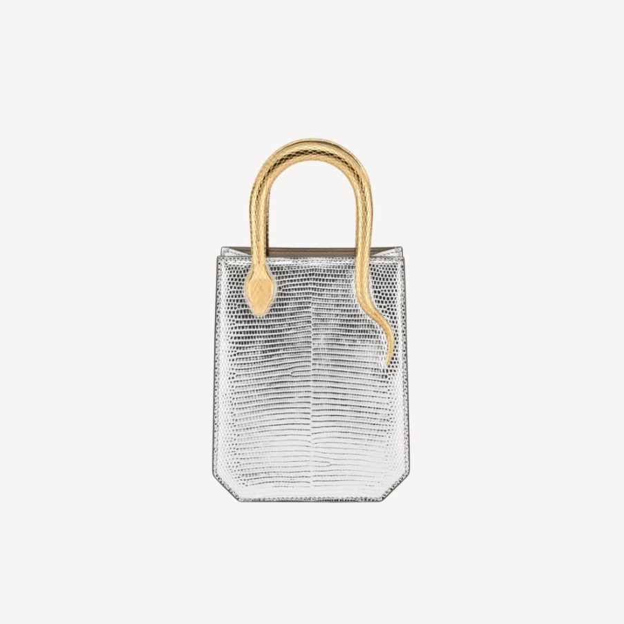 BVLGARI Serpentine Silver Tote Bag for Women | Luxury Designer Handbag