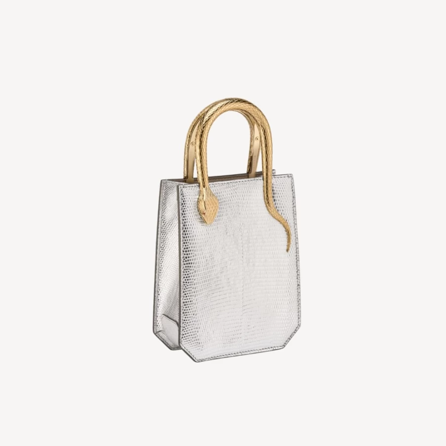 BVLGARI Serpentine Silver Tote Bag for Women | Luxury Designer Handbag