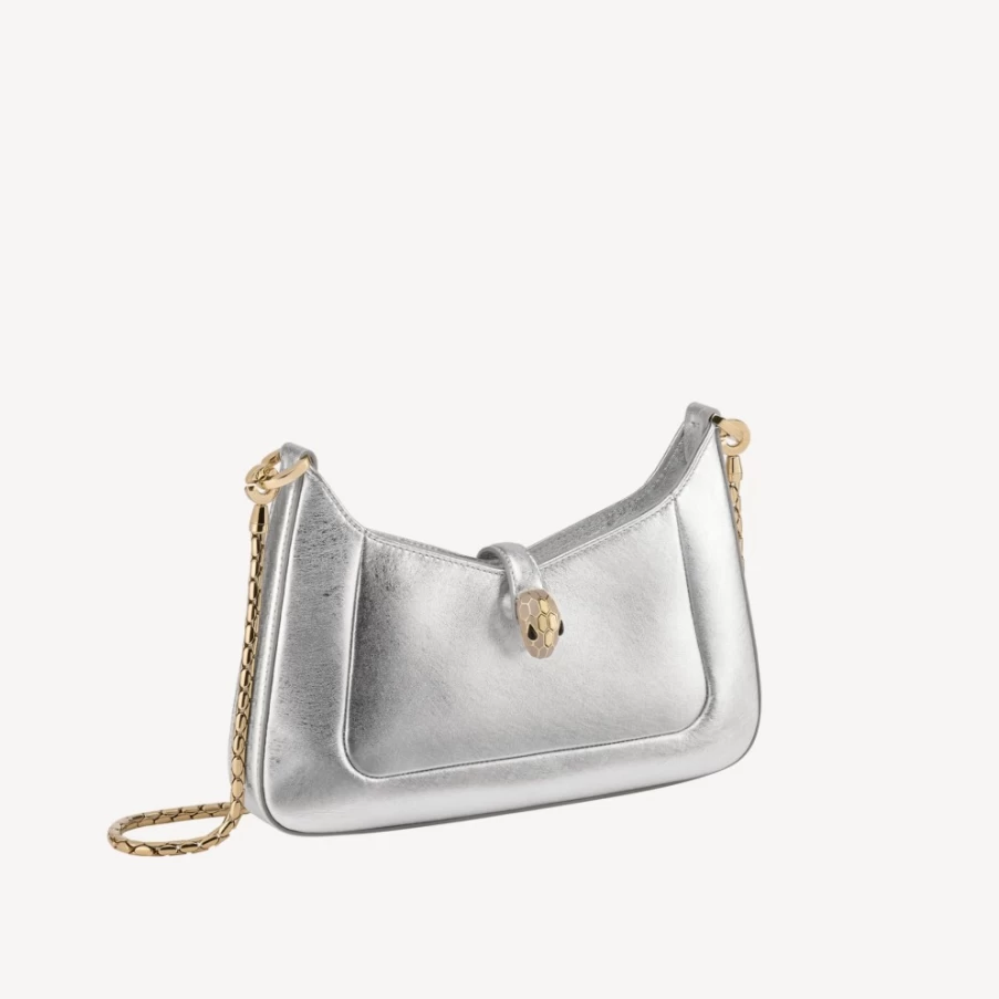 BVLGARI Serpenti Baia Silver Shoulder Bag for Women | Luxury Designer Handbag