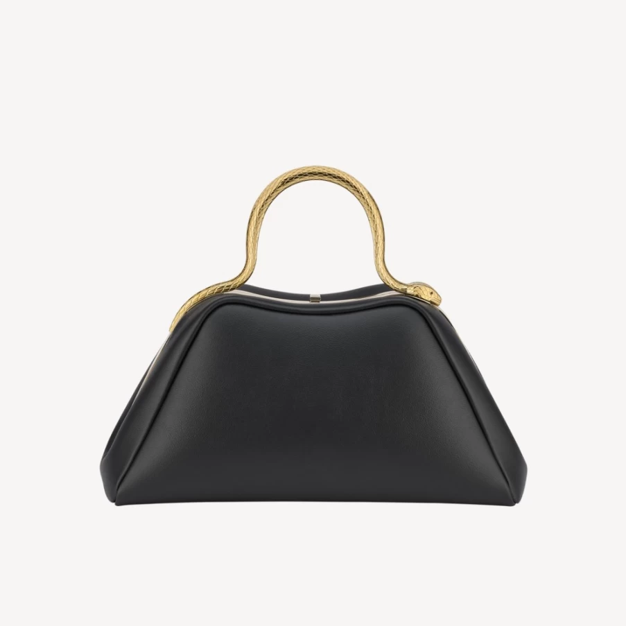 BVLGARI Serpentine Black Leather Top Handle Bag for Women