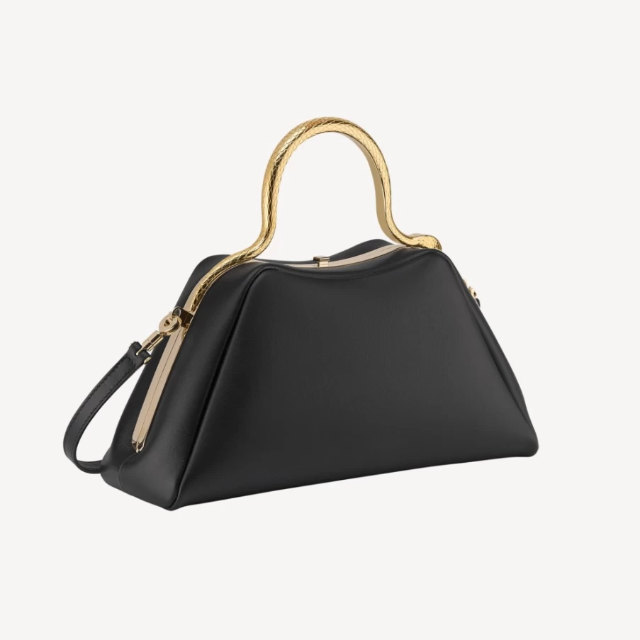 BVLGARI Serpentine Black Leather Top Handle Bag for Women