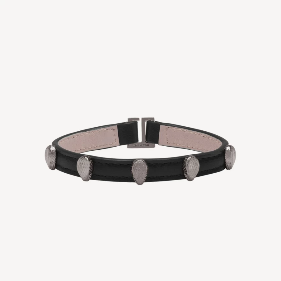 BVLGARI Serpenti Forever Black Leather Bracelet for Women