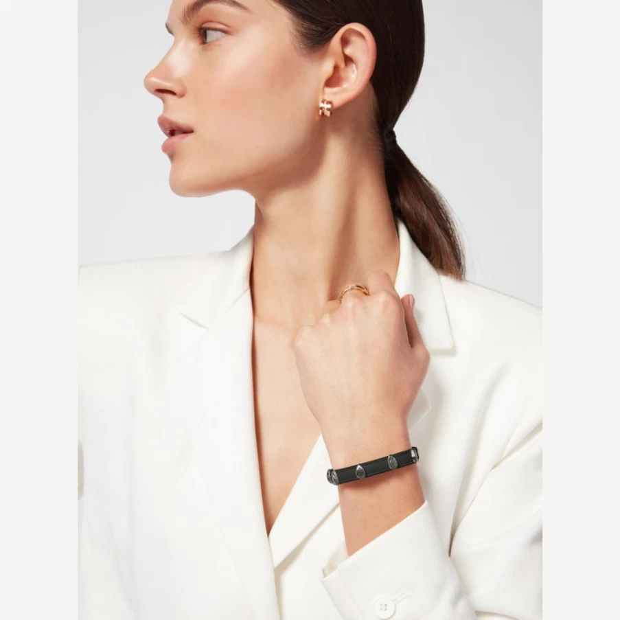 BVLGARI Serpenti Forever Black Leather Bracelet for Women