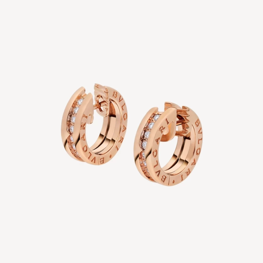 BVLGARI B.Zero1 18K玫瑰金钻石耳环 | 经典设计 奢华珠宝